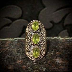 Triple Peridot Sterling Silver Ring Bali Handcrafted Artisan